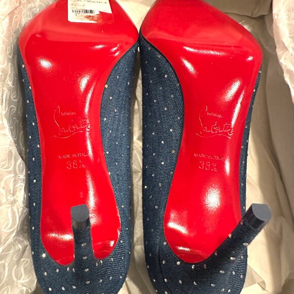 Christian Louboutin KATE PLUM STRASS 85 Crystal Denim Heels Pumps Shoes - Picture 13 of 15